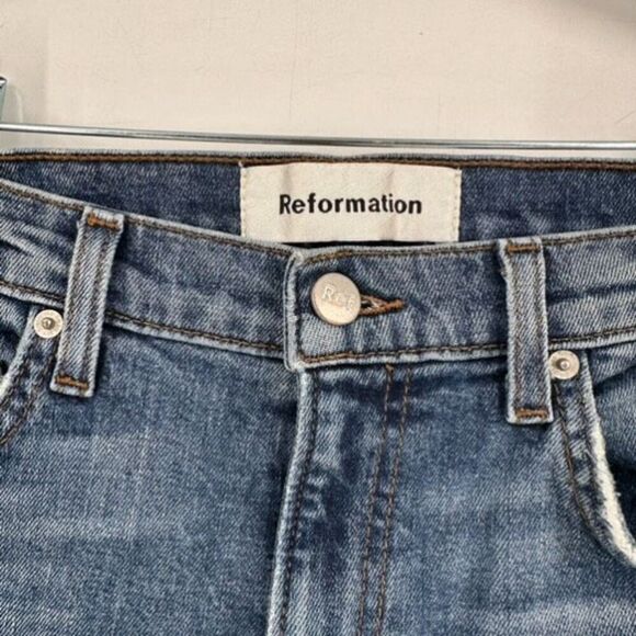 Reformation Hepburn High Rise Jeans Skinny Jeans Distressed Rainier Blue Size 26 - Picture 2 of 13